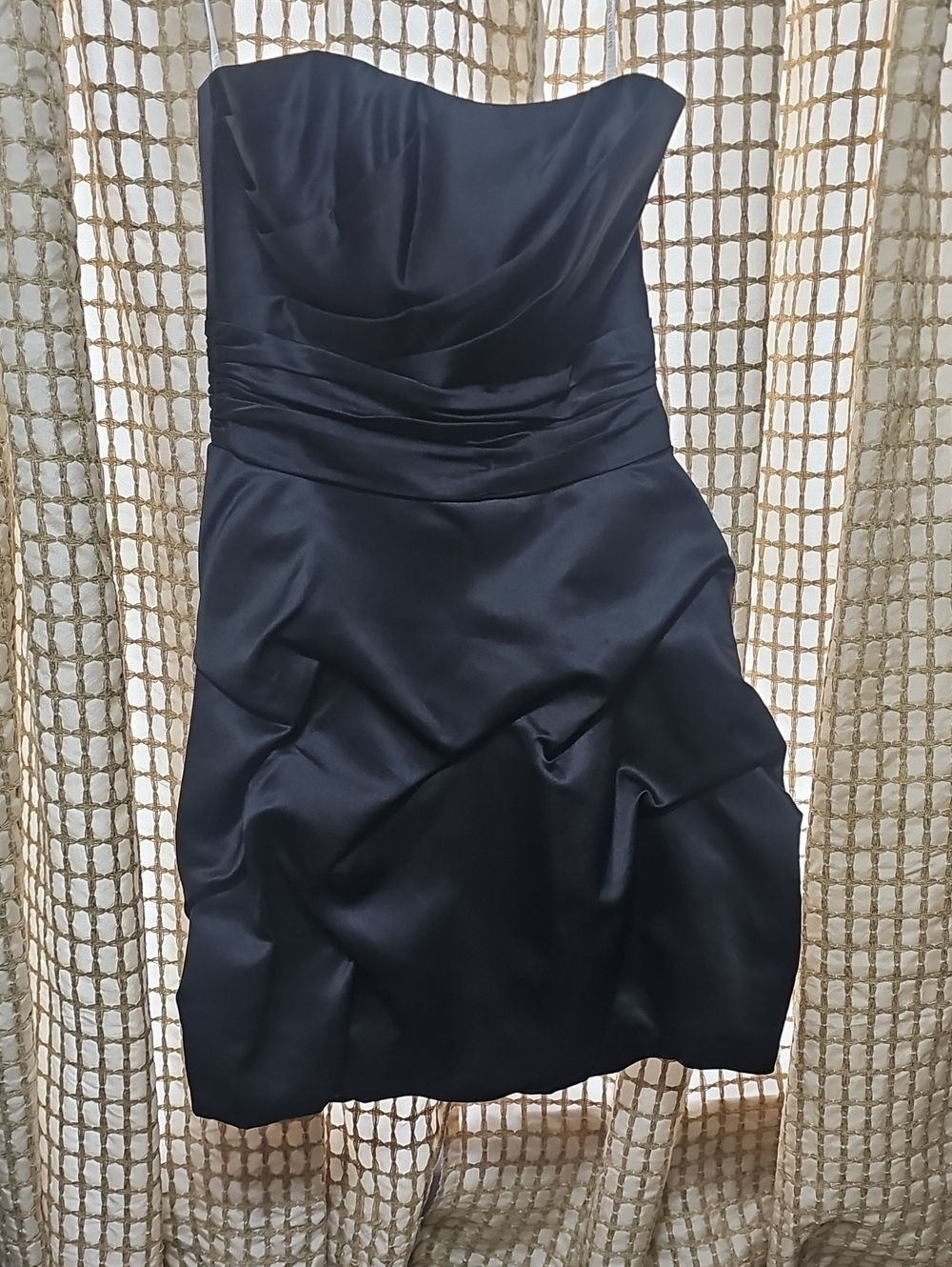 David's Bridal Strapless Midnight Blue Satin Dress